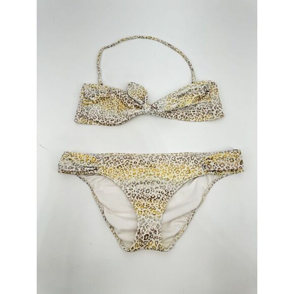 Victoria's Secret Other - Victoria’s Secret Bandeau Halter Bikini 2 Piece White Gold Foil Animal Print